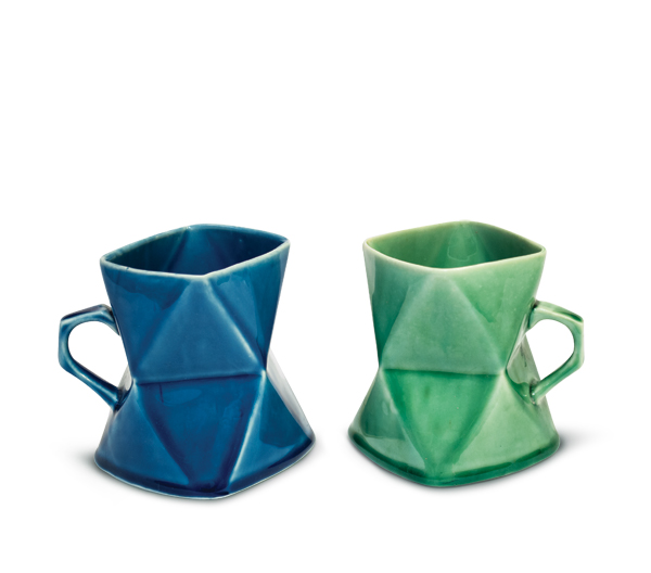 3 Patrick Coughlin’s cups, 6 in. (15 cm) in height, porcelain, oxidation fired to cone 6.