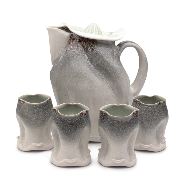 7 Martha Grover’s mojito set, 10 in. (25 cm) in height, wheel-thrown and altered porcelain, oxidation fired to cone 11, 2014.