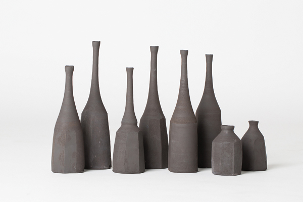 1 Akiko Hirai’s still-life bottles, up to 9¾ in. (25 cm) in height, stoneware, 2015. 