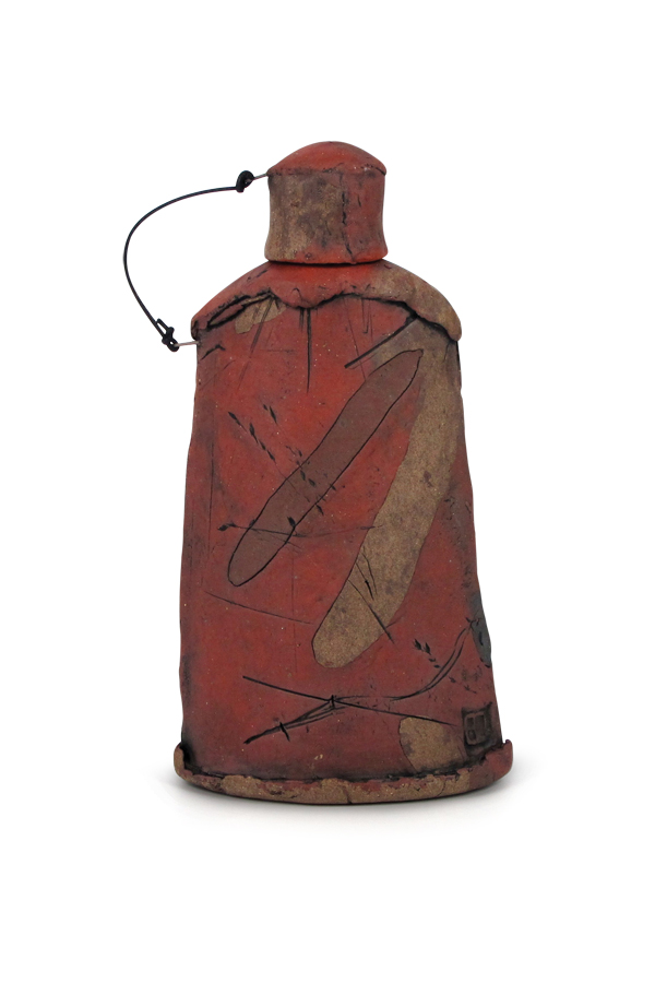 2 Brice Dyer’s layered flask, 9 in. (23 cm) in height, stoneware, stains, glaze, 2014.