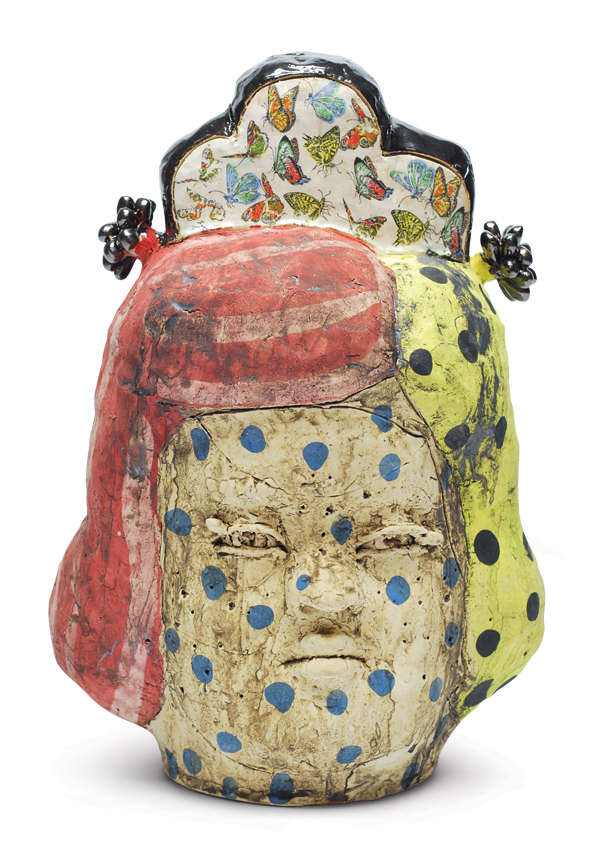 2 Kensuke Yamada’s Head, 14 in. (36 cm) in height, stoneware, ceramic decals, 2015.