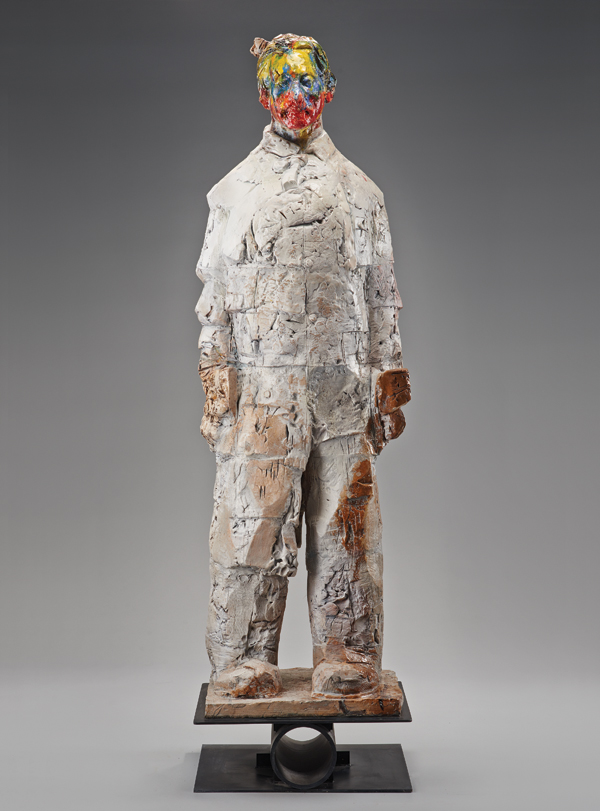 1 Wanxin Zhang’s Warrior with Color Face, 6 ft. 6 in. (2 m) in height, high-fired clay, glaze, 2009. Courtesy of Catharine Clark Gallery.