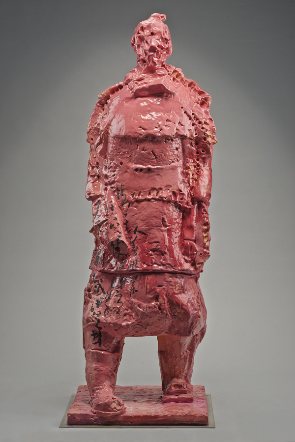 2 Wanxin Zhang’s Pink Warrior, 4 ft. 9 in. (1.4 m) in height, high-fired clay, glaze, 2013. Courtesy of Catharine Clark Gallery.