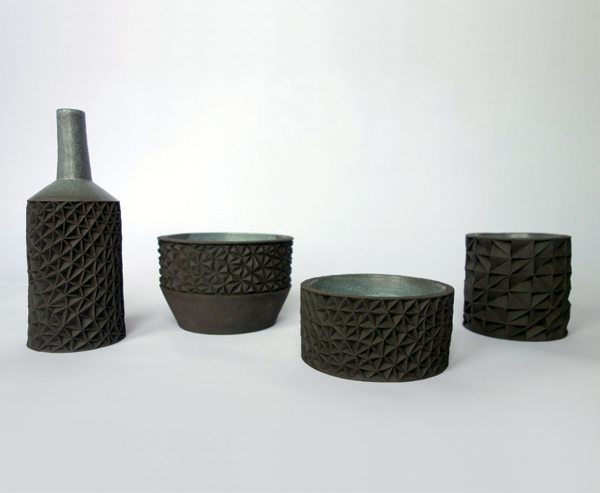 1 Leah Jensen’s black vessels, ceramic, glaze, 2015.
