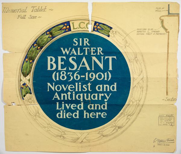 1 The hand-drawn design for Sir Walter Besant’s (1836–1901) plaque. 