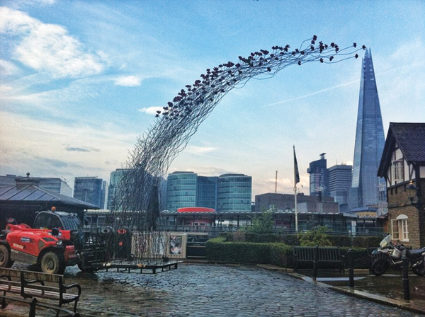 8 The metal armature, designed to swoop out the tower window, over walls, and along the ground was created in Plymouth, England, before being brought to London and installed. Photo: Brendan Cusak.