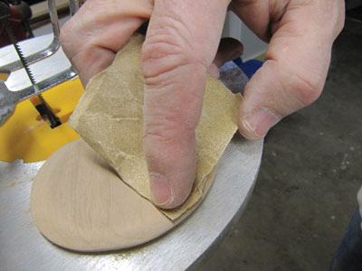 Fig.3 Sandpaper used alone, on a sanding block, or wrapped around a dowel for tight curves also works well.