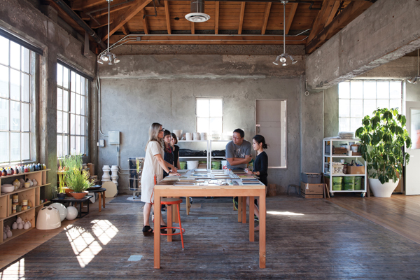 Cathy Bailey and Heath staff and visitors in the Heath Clay Studio. Photo: Mariko Reed.