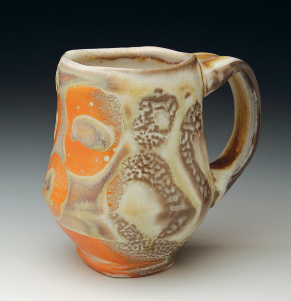 3 Mug, 5 in. (13 cm) in height, porcelain, flashing slip, and Honey Celadon glaze, 2015.