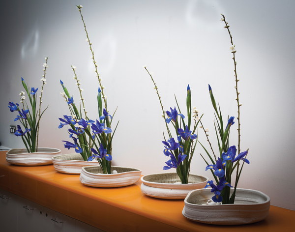 8 Ikebana ponds, 15¾ in. (40 cm) in diameter, wheel-thrown stoneware, slips, ash glaze, reduction fired to 2372°F (1300°C), 2012. Photo: Steve Cummings.