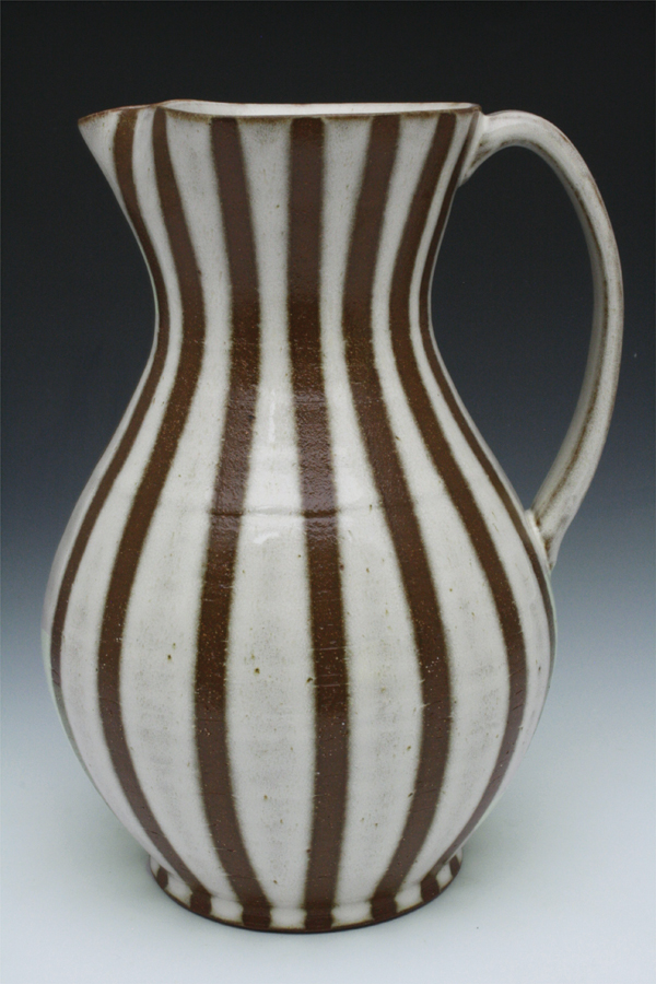 6 Brown-striped pitcher, 10 in. (25 cm) in height, brown stoneware, glaze, electric fired to cone 6, 2014.