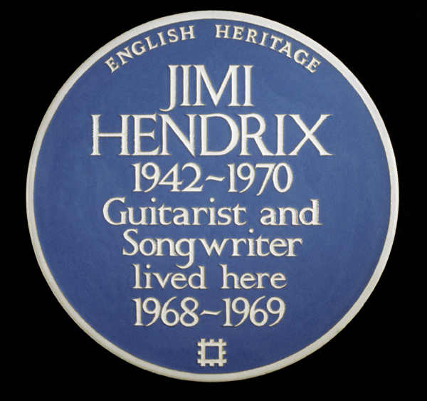 2 The Jimi Hendrix (1942–70) plaque was erected in 1997 by English Heritage at 23 Brook Street, Mayfair, London. 