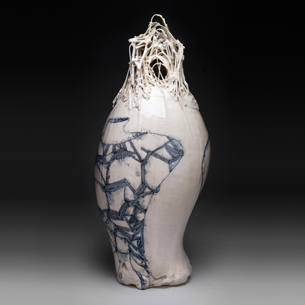 2 Lauren Gallaspy’s Thin-Skinned, 21 in. (53 cm) in height, porcelain, underglaze, glaze, 2015. 