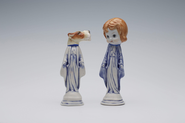 3. Cynthia Consentino’s Dog Mary II and Cartoon Mary, up to 5¾ in. (15 cm) in height, porcelain, 2015. Photo: Bob Benns.