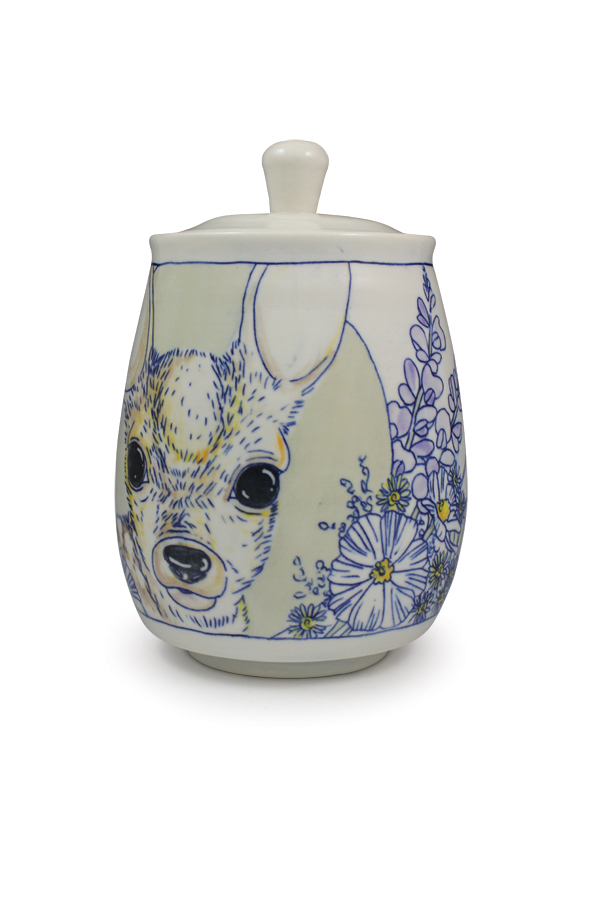 2 Madeline Klusmire’s Fawn, 8 in. (22 cm) in height, porcelain, underglaze, glaze, 2015. 