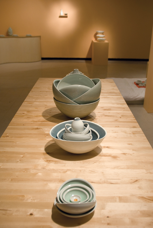 3 “Mise en Place” exhibition detail showing several bowl stacks, 2009.