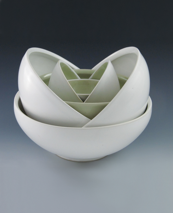 1 Open, 6 in. (15 cm) in diameter, wheel-thrown porcelain, glaze, 2011.