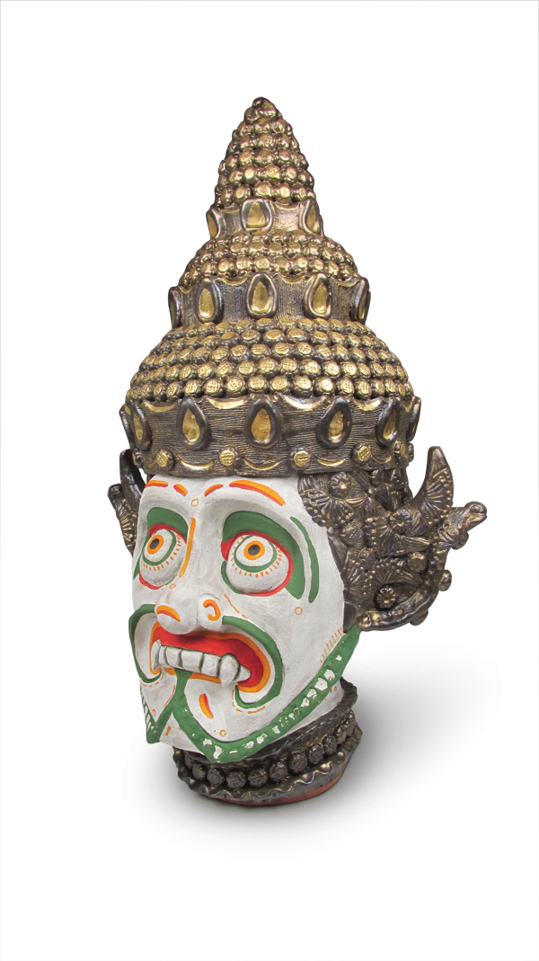 Hanuman, 28 in. (71 cm) in height, stoneware, underglaze, glaze, fired to cone 6 in an electric kiln, luster, fired to cone 019 in an electric kiln, 2015.