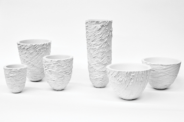 1 Lanty Ball’s carved vessels, to 14 in. (36 cm) in height, Parian ware, 2015.