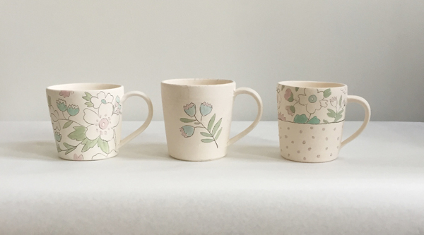 From left to right: 1. Motif: Using a single motif creates a focal point without decorating the entire surface of a form. 2. Sectioned: Take a cue from the form, decorate the rim with one repeat pattern and the base with another. 3. Overall: A pattern that covers the entire surface encourages user interaction. The trick is figuring out how to make it fit.