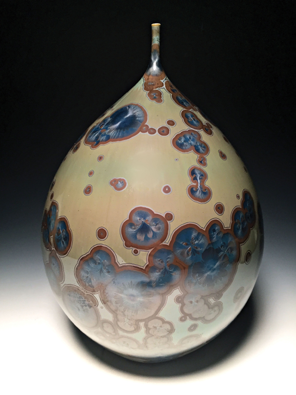 Vessel, 16 in. (41 cm) in height, porcelain, crystalline glaze with copper, cobalt, and manganese, fired to cone 10.