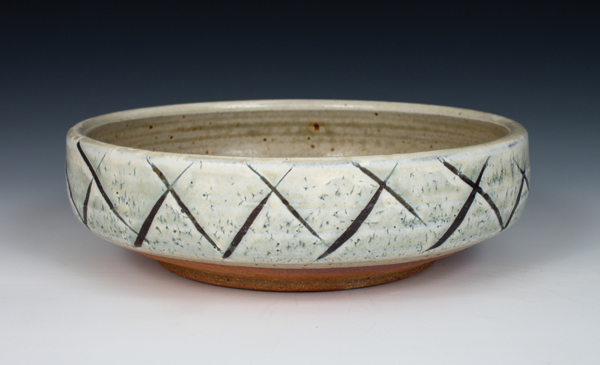 Lattice serving bowl, soda-fired stoneware, slips, glazes, 2016.