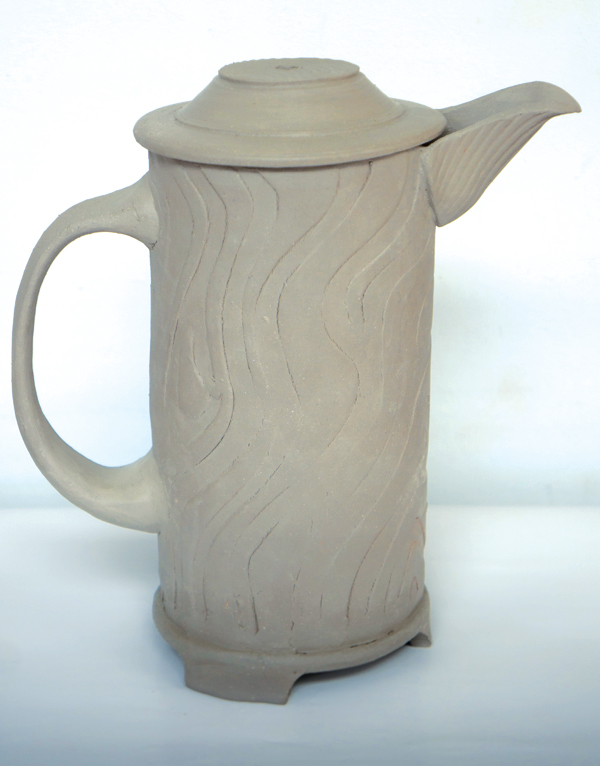 16 The finished greenware French press is now ready to be slowly dried before being bisque fired.