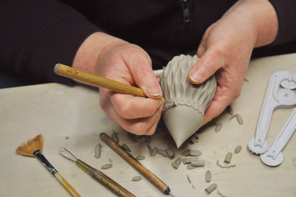 5 Try both traditional clay tools and other found objects to carve and stamp your ornaments with textures and patterns after they become leather hard.