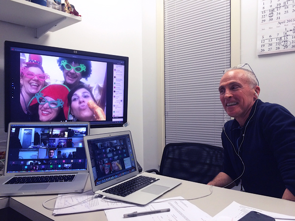 Bobby Silverman moderating Michael Strand’s Virtual Clay lecture from Brazil, March 4th, 2015. Photo: Howard Levine. 