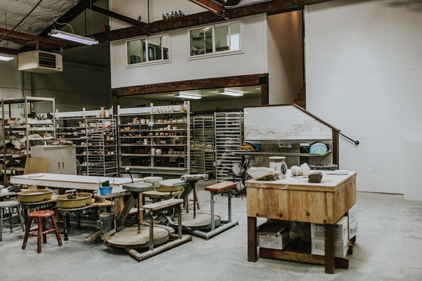 2 The studio includes work tables, wheels, and plenty of storage space.