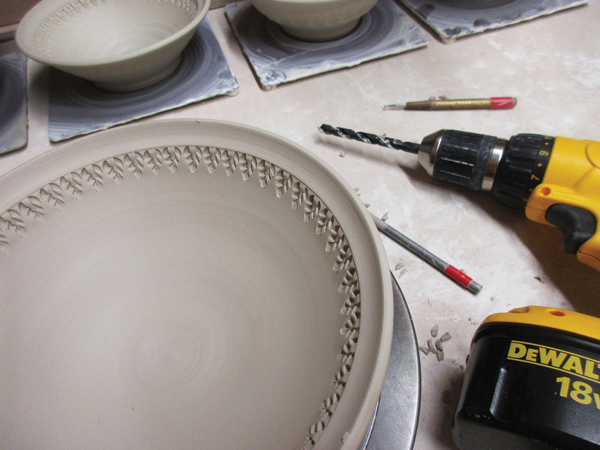 1 Throw, trim, and decorate a bowl and then let it set up to leather hard.