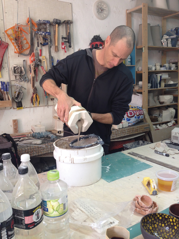 Dov Ganchrow casting the V300 vase using earthenware slip.