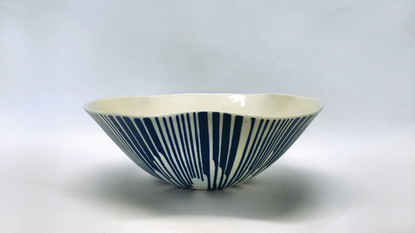 6 Striped large bowl, porcelain clay, with Mason stain decoration, fired to 2264°F (1240°C).