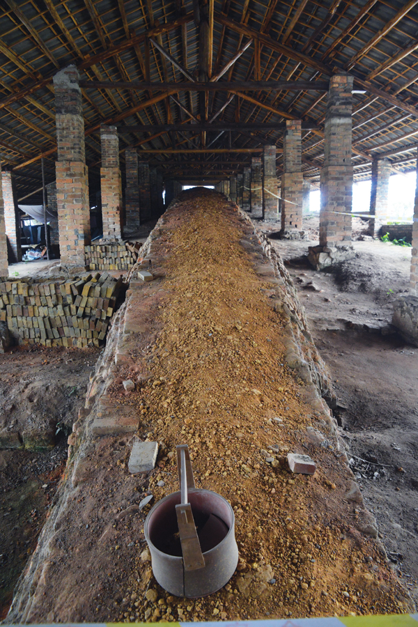 View of the length of the dragon kiln from above the spine.