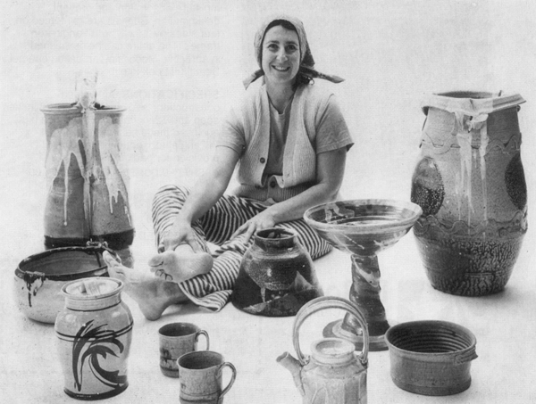 Betty Woodman, surrounded by her pots, from Ceramics Monthly’s June 1973 issue. Photo: George Woodman and Steve Briggs.