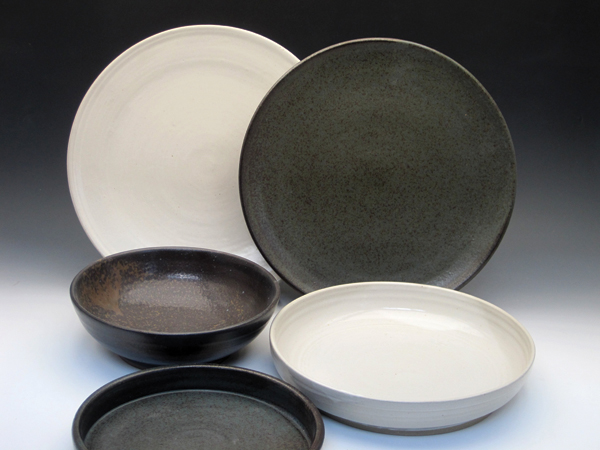 Herold’s dinnerware (plates, bowls, and a box), to 10½ in. (27 cm) in diameter, wheel-thrown stoneware, 2015.