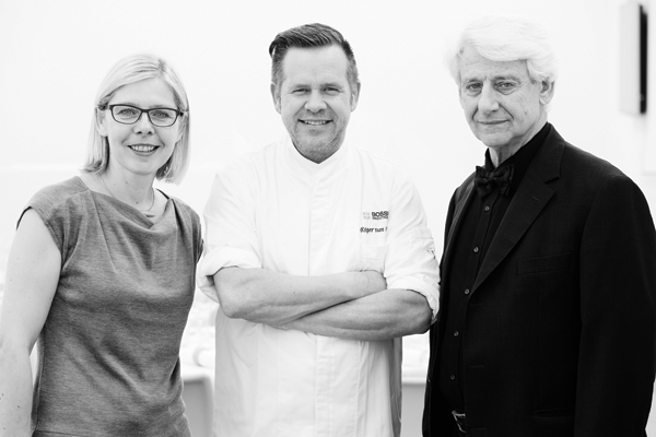 From left to right: Widukind Stockmans, Chef Roger van Damme of Het Gebaar restaurant, and Piet Stockmans.