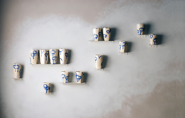 1 Sky Vault Installation (detail of cups on the wall), at the Clay Studio of Missoula, 2012.