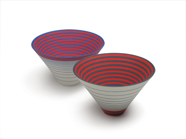 5 Sara Moorhouse’s Large Pulse and The Same Red, to 18 in. (46 cm) in height, white earthenware, underglaze, glaze, 2013.