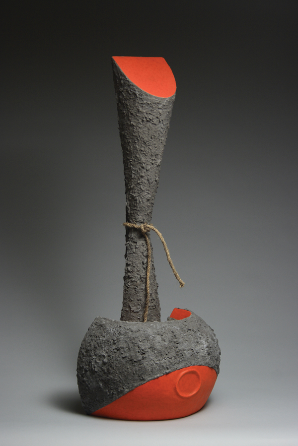 To Give and to Take, 3 ft. 4 in. (1 m) in height, clay, lead glaze, cement, Historical Introduction to Philosophy by Albert Hakim (ash), axe, rope, goat’s heart (ash), 2014.