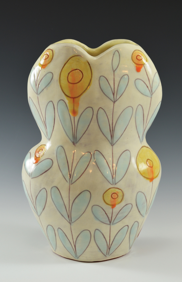 5 Vase, 12 in. (30 cm) in height, earthenware, polychrome glazes, fired to cone 04 in an electric kiln, 2013.